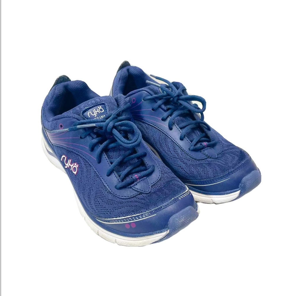 Ryka Regina Walking Shoes Sneakers Leather Mesh Lace Up Navy Sz 9.5